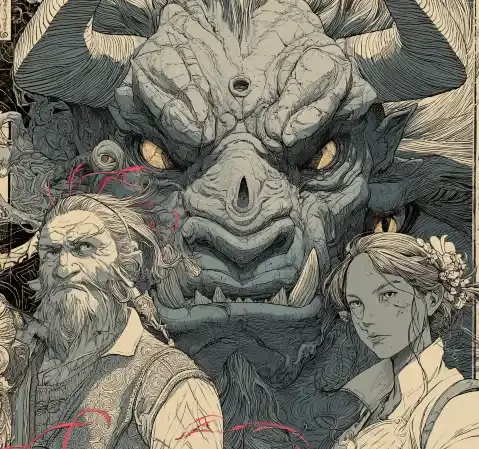 幻想题材漫画封面，魔法世界中的冒险队伍
